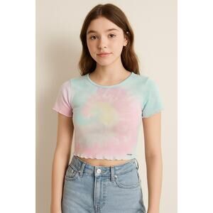 Hollister Must-Have Collection Baby Tee M Tie Dye Ribbed Lettuce Hem Y2K Crop